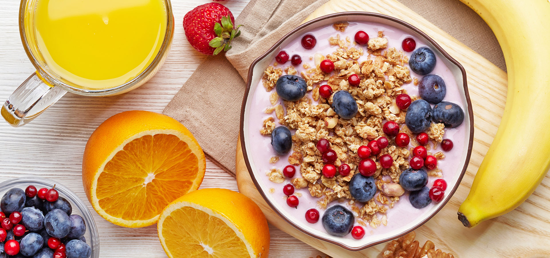 Healthy fresh fruit with granola