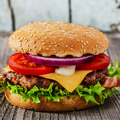 Burgers and other hot foods for a delicious meal